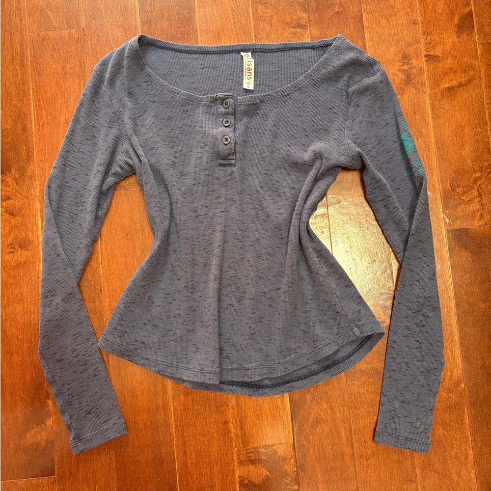 Women's Dark Blue Button Up Long Sleeve Shirt